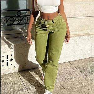 NWT Fashion Nova Green Straight Leg Jeans